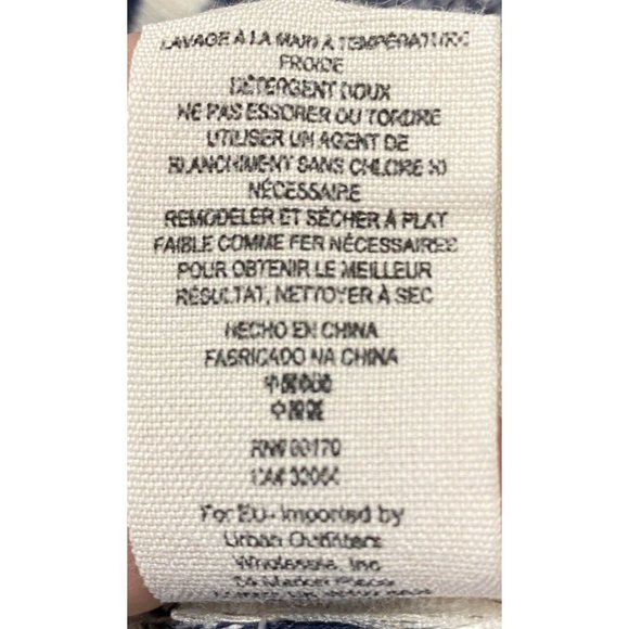 We The Free Size L Ribbed Cotton Navy Variegated Ivory Crochet Henley Top - Picture 9 of 10